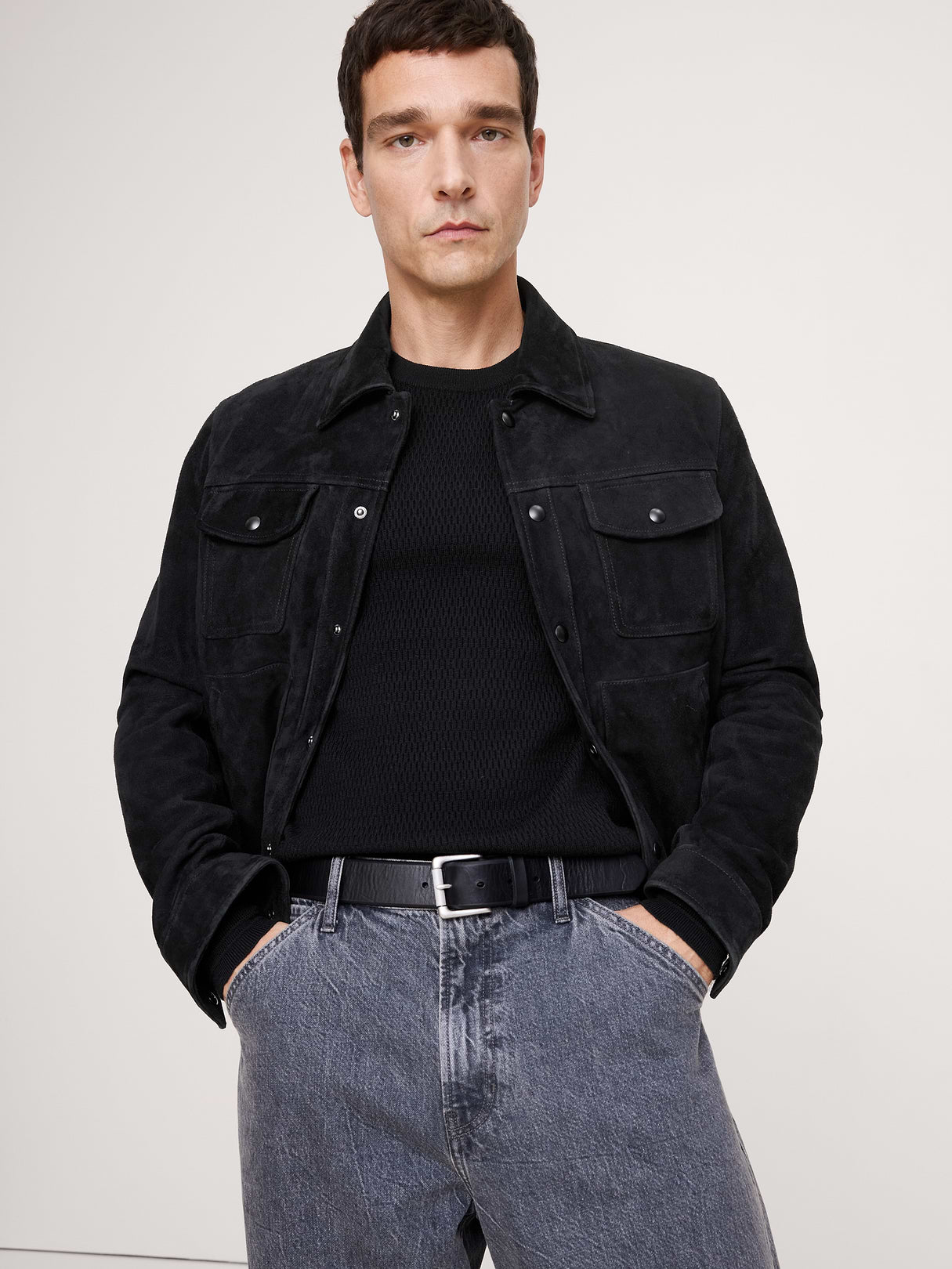Tumbled Leather Belt - Black