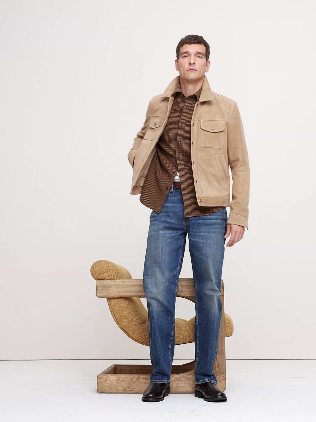Suede Trucker Jacket - Light Tan