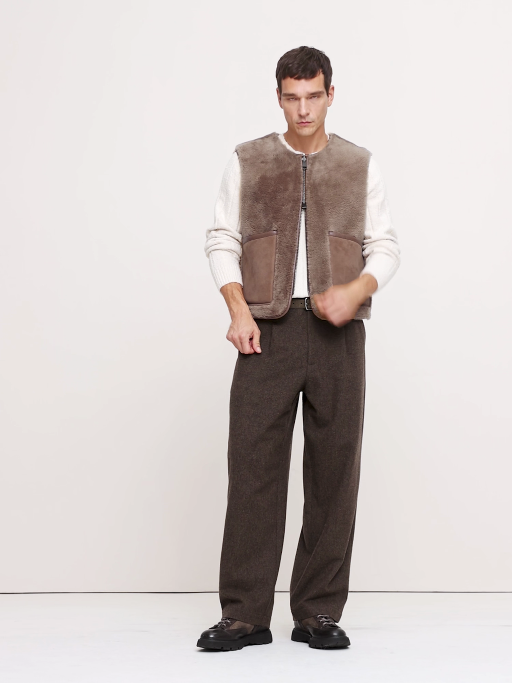 Reversible Shearling Vest - Deep Taupe