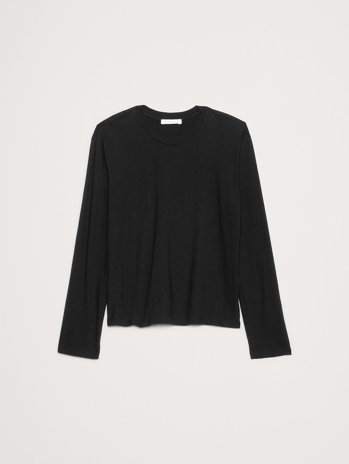 Cotton Slub Long-Sleeve Boyfriend T-Shirt - Black