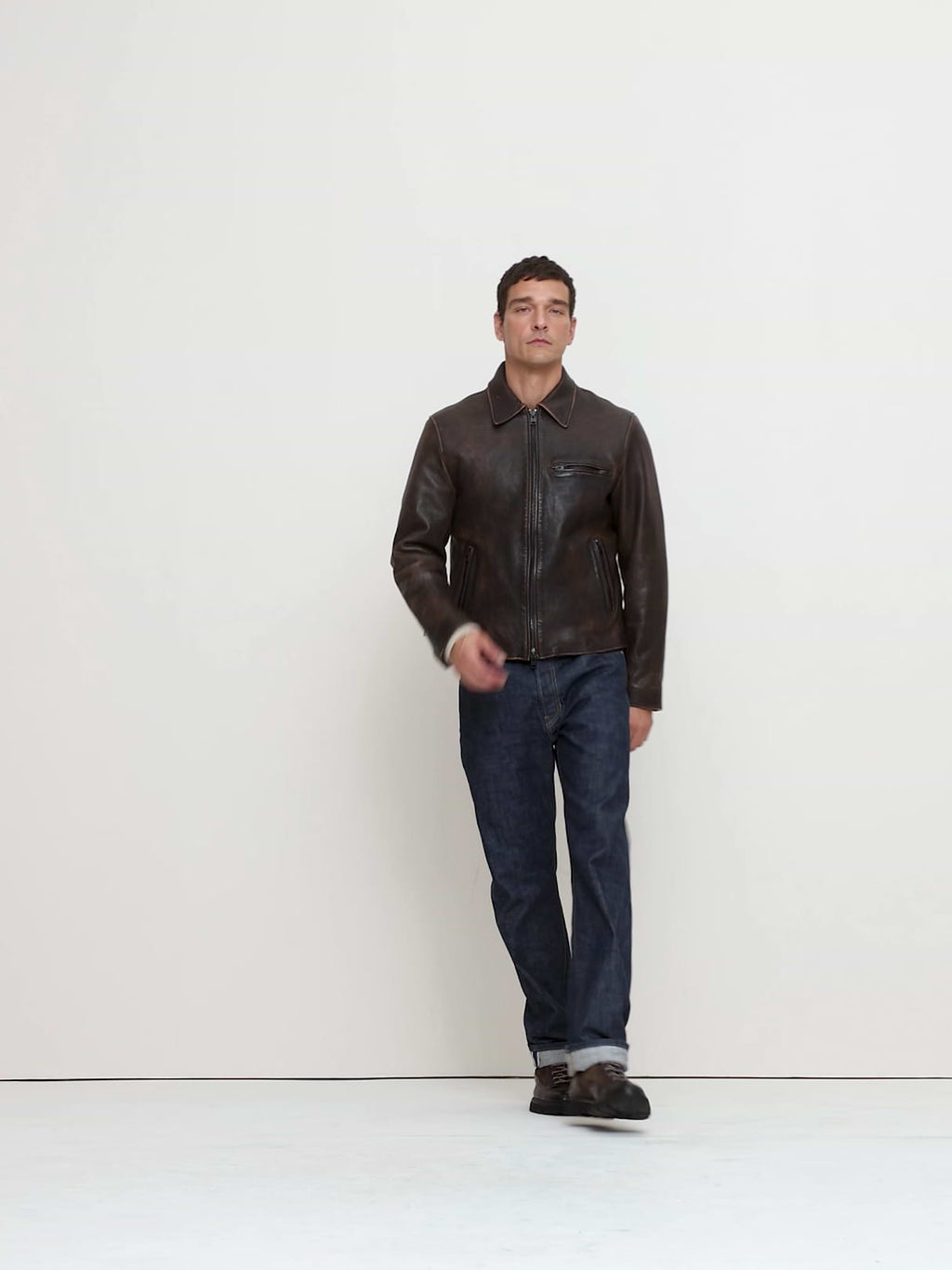 Leather Racing Jacket - Weathered Espresso Brown