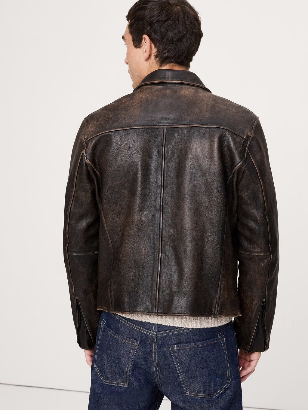 Leather Racing Jacket - Weathered Espresso Brown