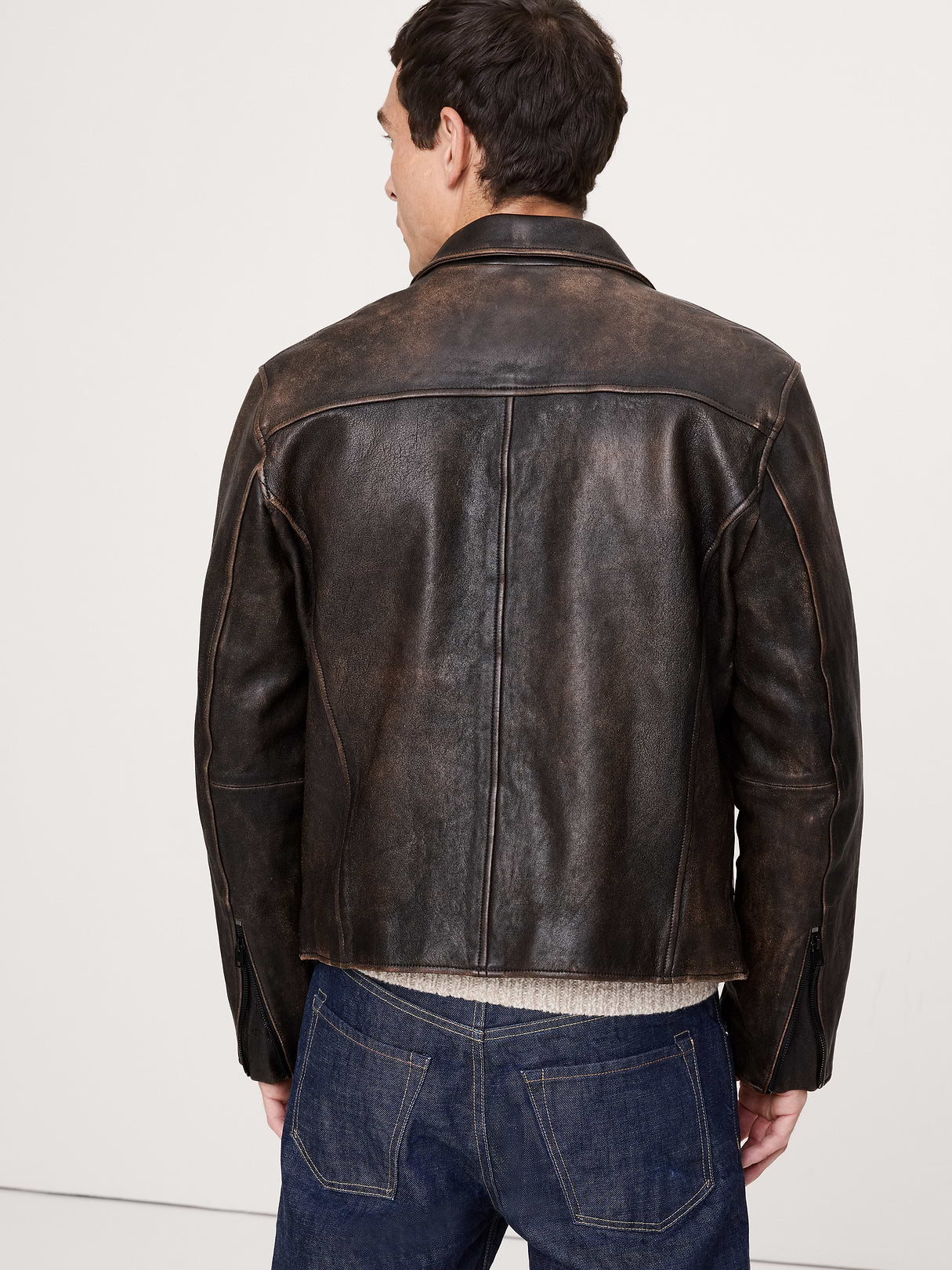 Leather Racing Jacket - Weathered Espresso Brown