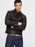 Leather Racing Jacket - Weathered Espresso Brown