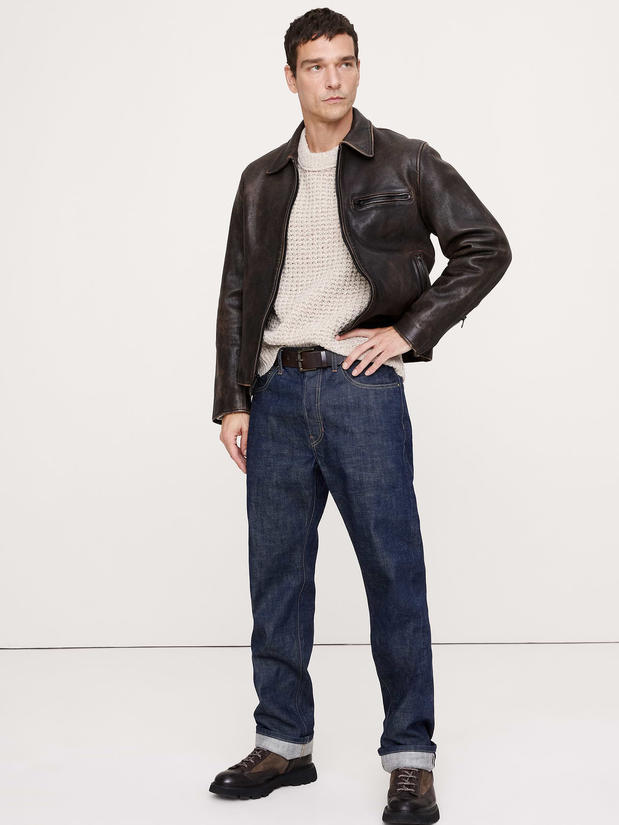 Leather Racing Jacket - Weathered Espresso Brown