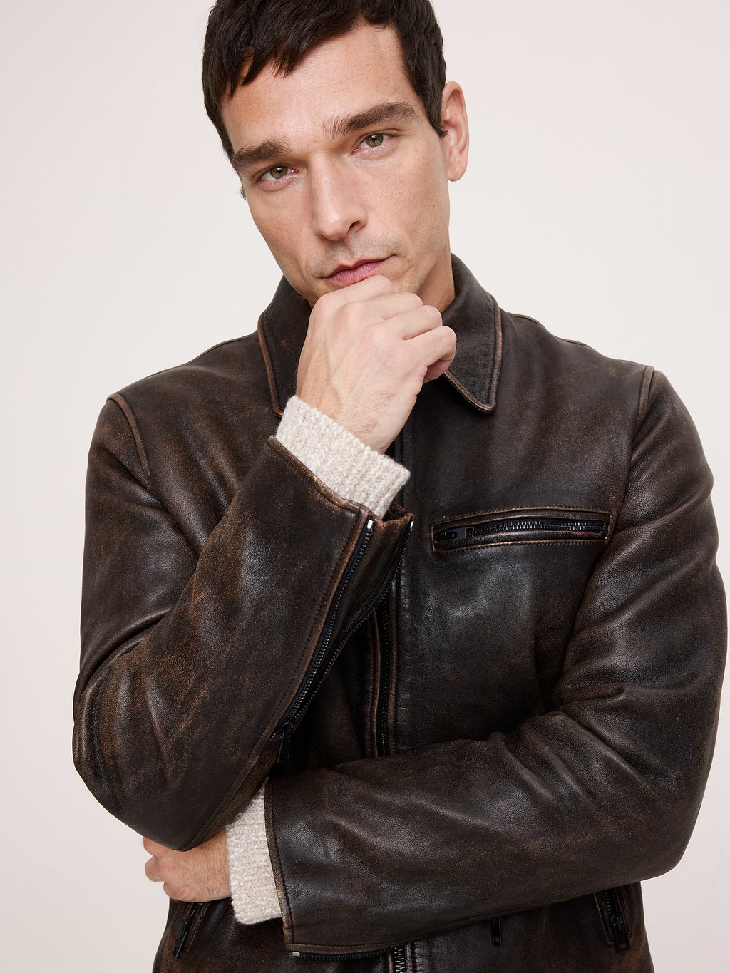 Leather Racing Jacket - Weathered Espresso Brown