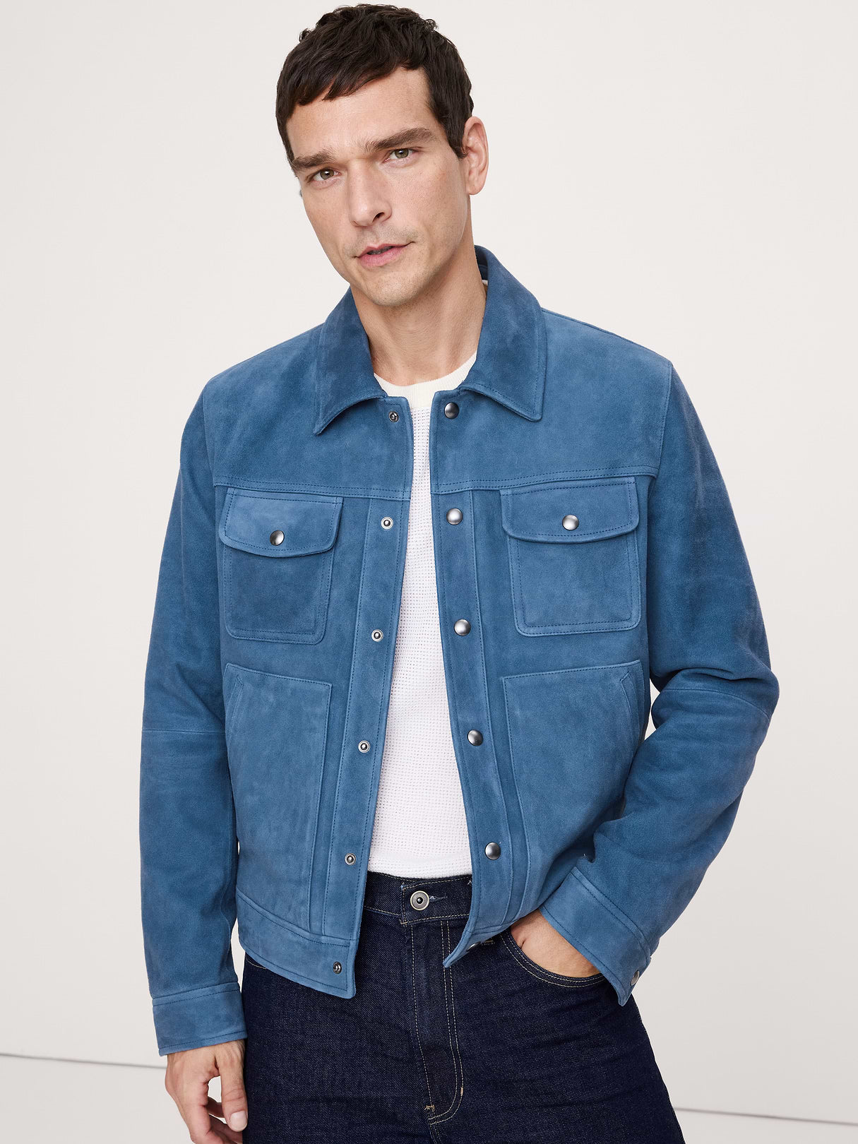 Suede Trucker Jacket - Medium Blue