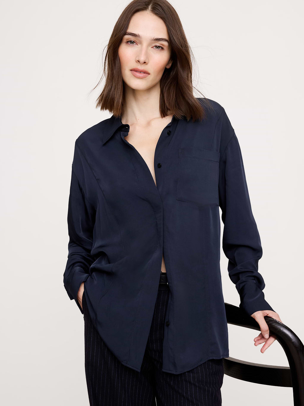 Drapey Button-Back Tunic - Navy Blue