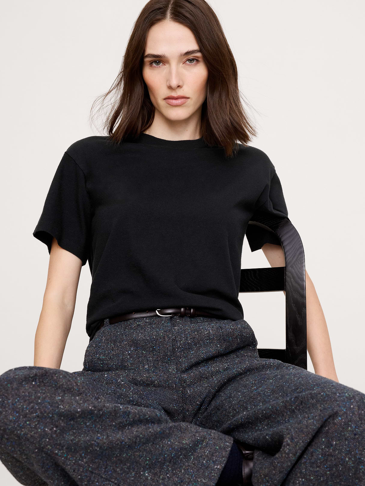 Cotton Slub Boyfriend Crew-Neck T-Shirt - Black