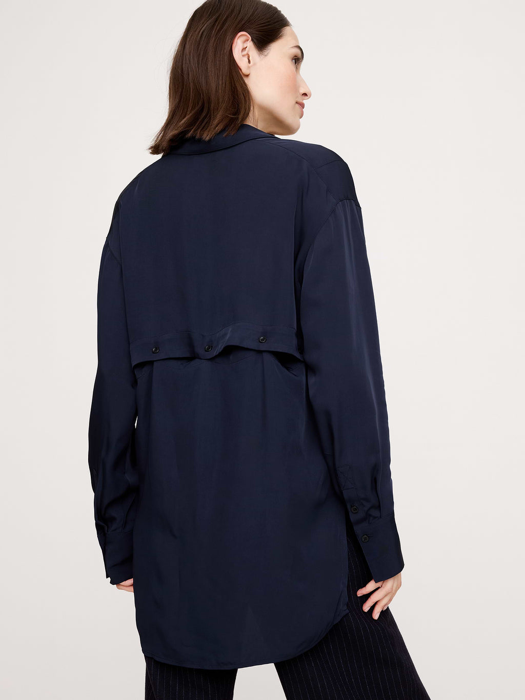 Drapey Button-Back Tunic - Navy Blue