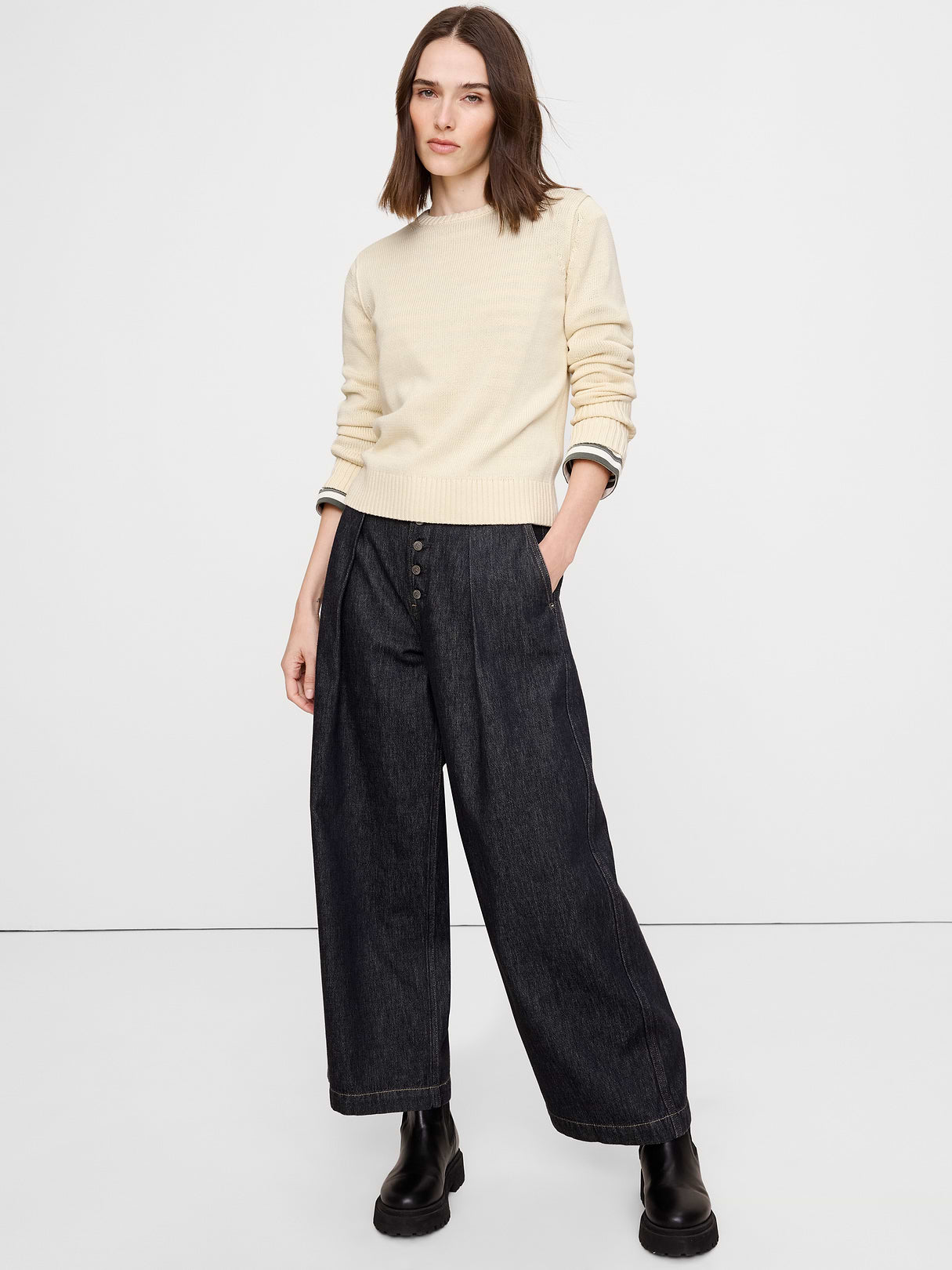 Cotton-Silk Crew-Neck Sweater - Cream