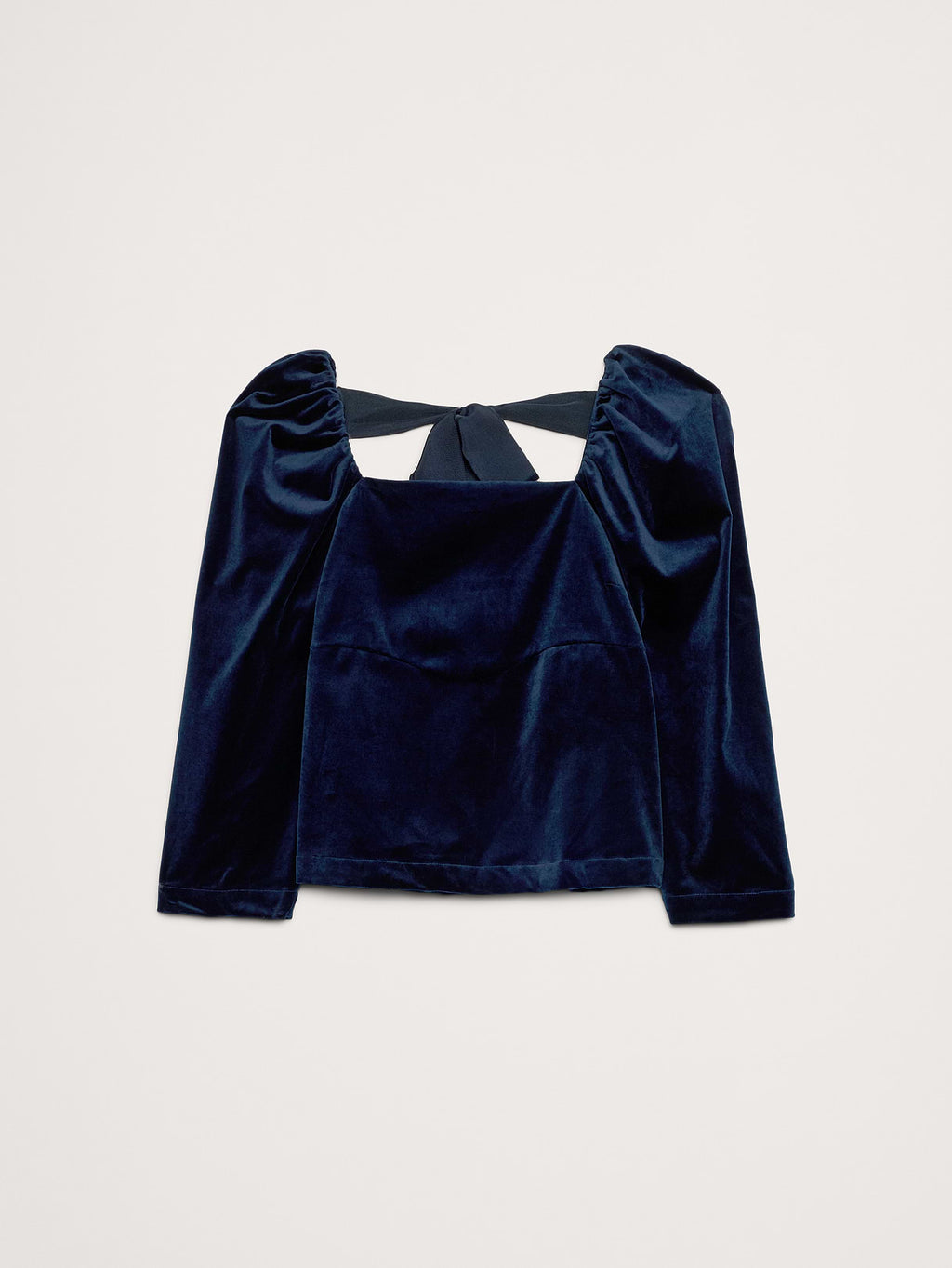 Cotton Velvet Puff-Sleeve Top - Midnight Blue