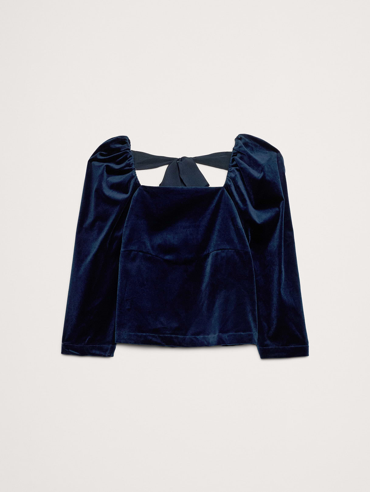Cotton Velvet Puff-Sleeve Top - Midnight Blue