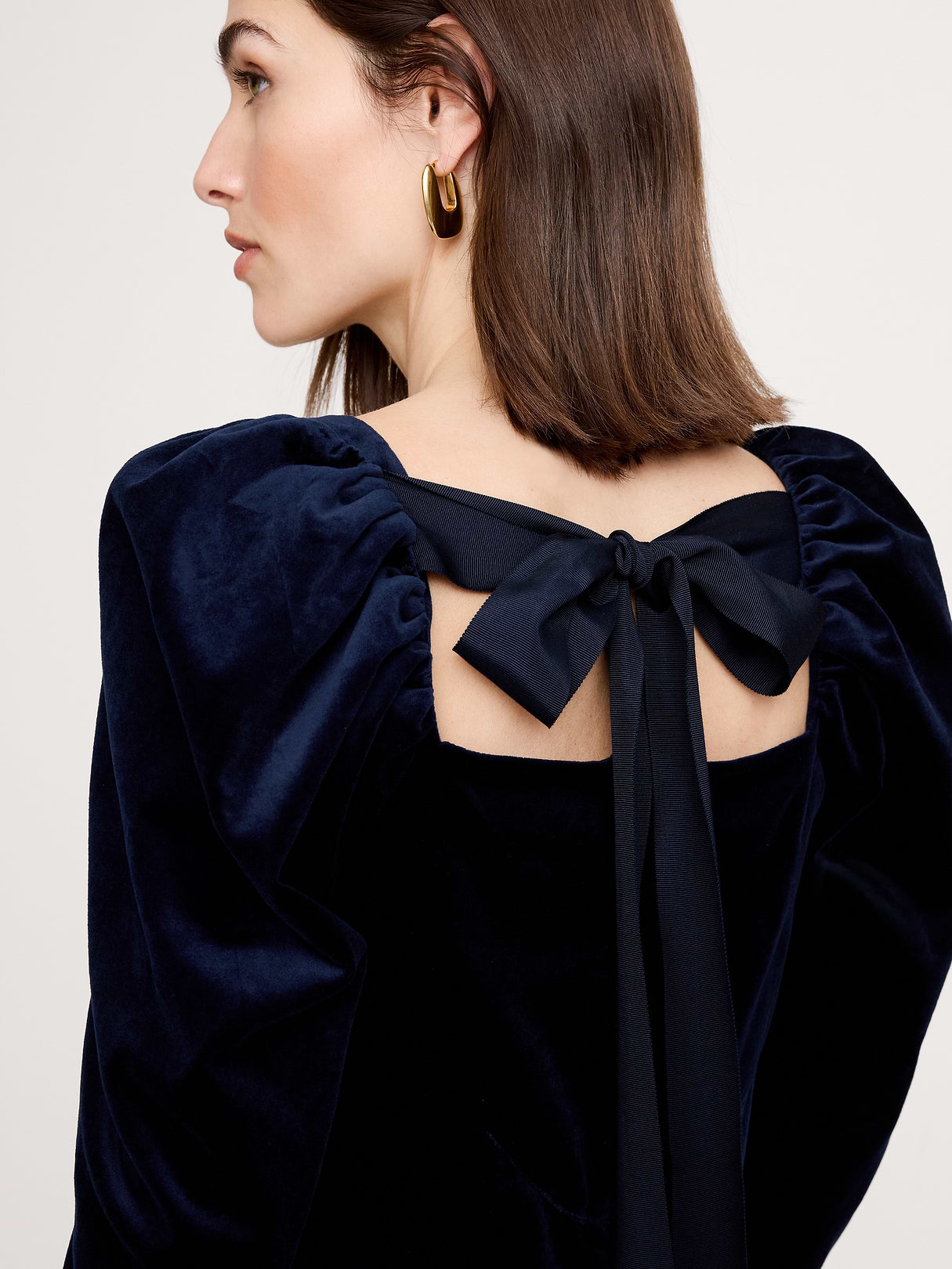 Cotton Velvet Puff-Sleeve Top - Midnight Blue