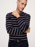 Slim Merino Ribbed Sweater - Navy Blue & Red Stripe