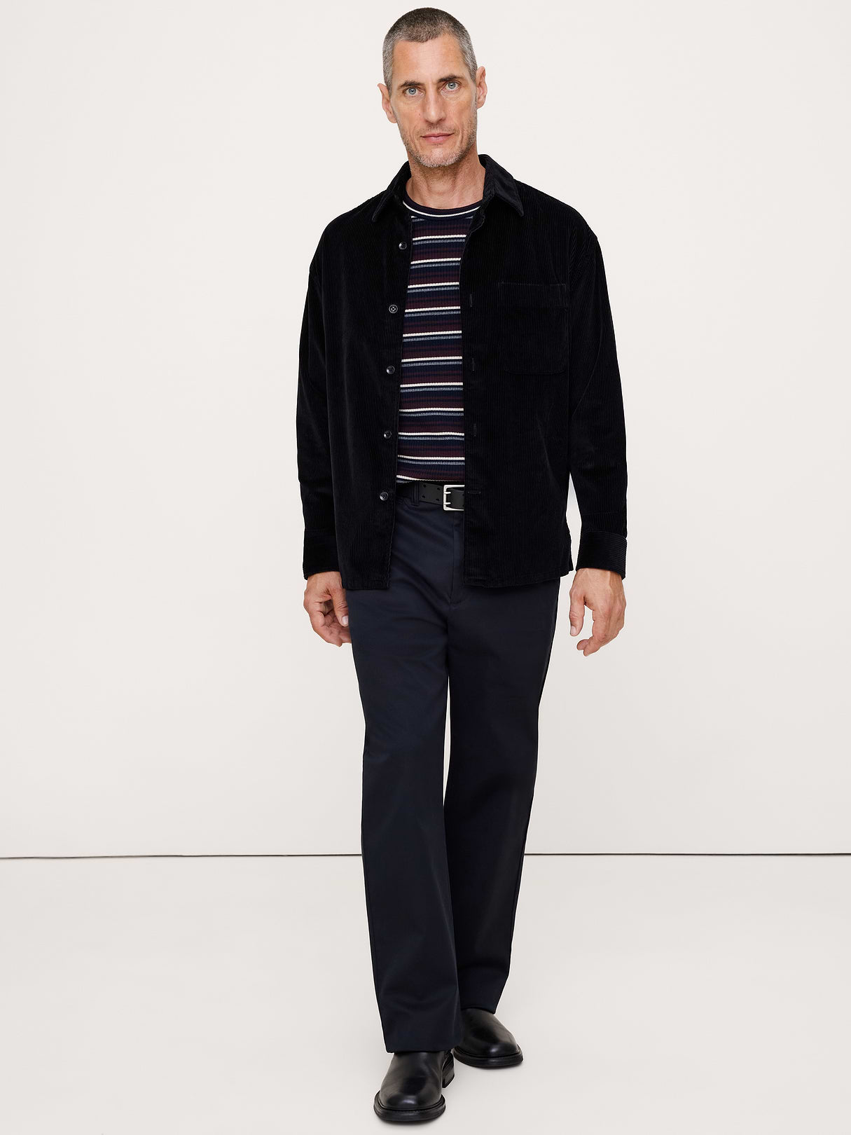 Slim Merino Ribbed Sweater - Navy Blue & Red Stripe