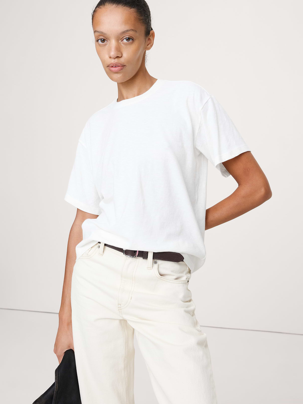 Cotton Slub Boyfriend Crew-Neck T-Shirt - White