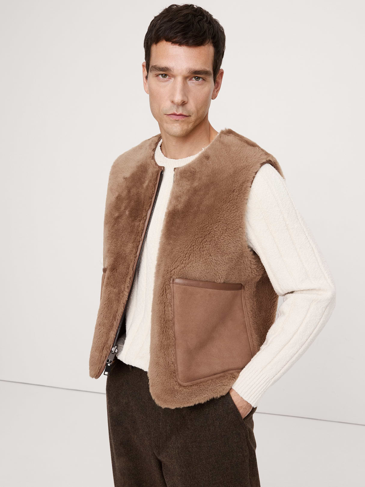 Reversible Shearling Vest - Deep Taupe