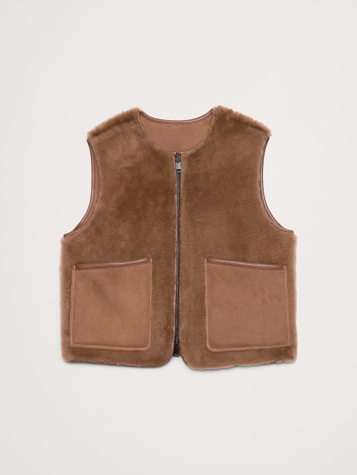 Reversible Shearling Vest - Deep Taupe