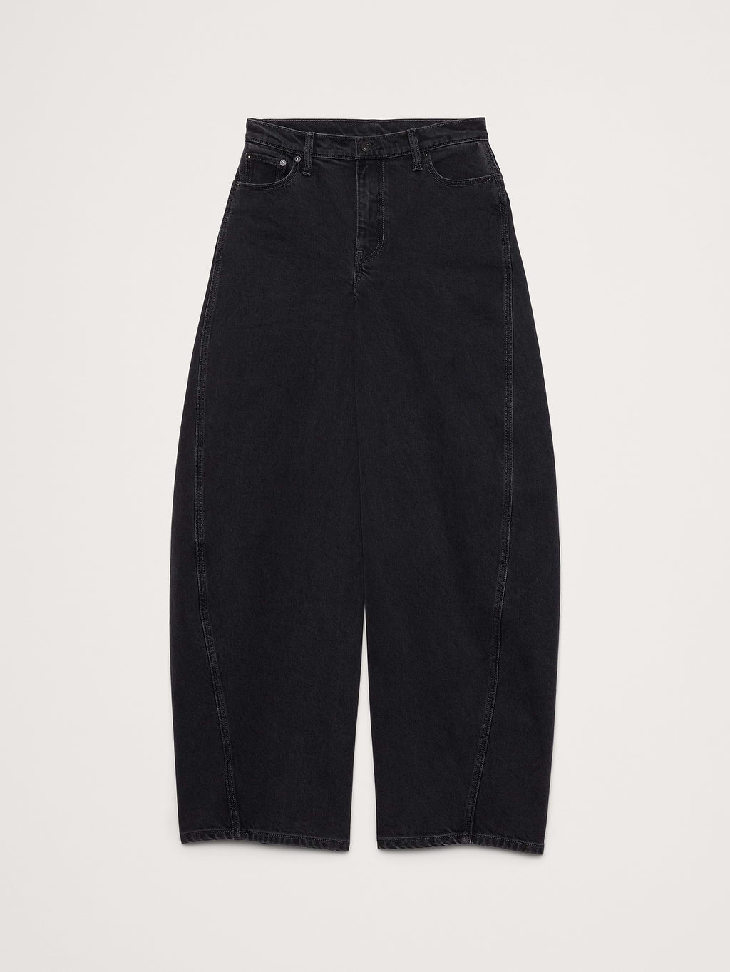 High-Rise Loose Barrel Jean - Washed Black