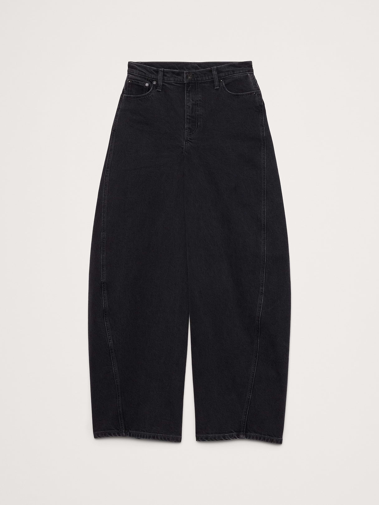 High-Rise Loose Barrel Jean - Washed Black