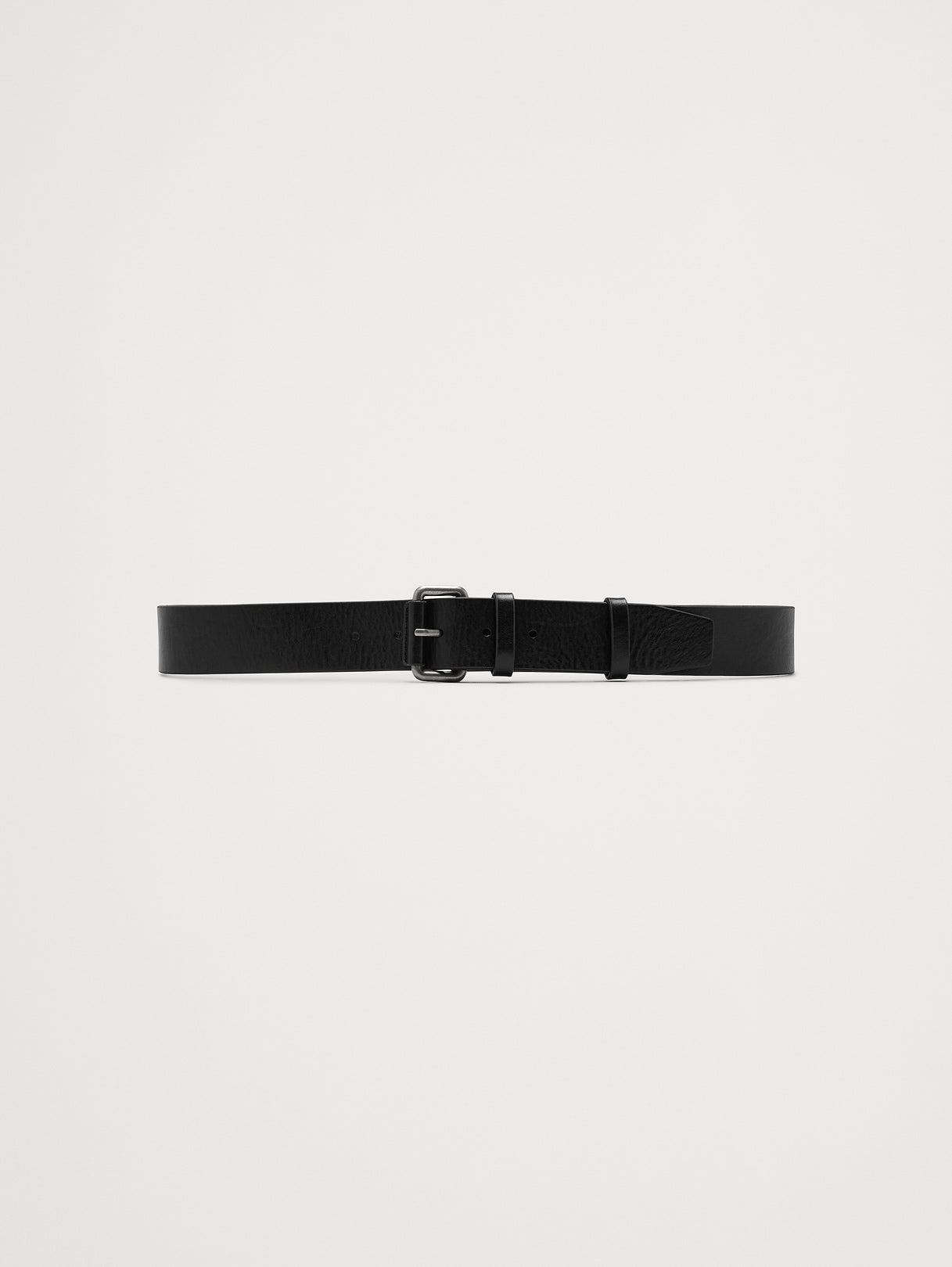 Leather Belt with Covered Roller Buckle - Black Leather