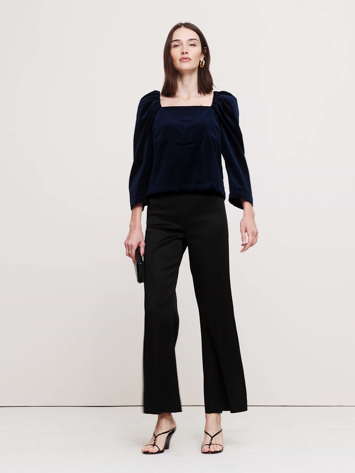 Cotton Velvet Puff-Sleeve Top - Midnight Blue