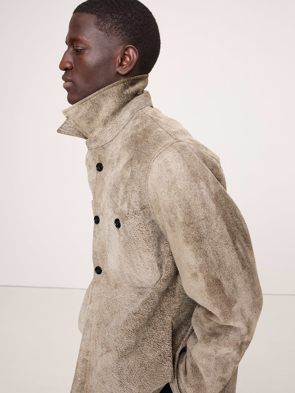 Relaxed Textured Suede Shirt Jacket - Multi Taupe