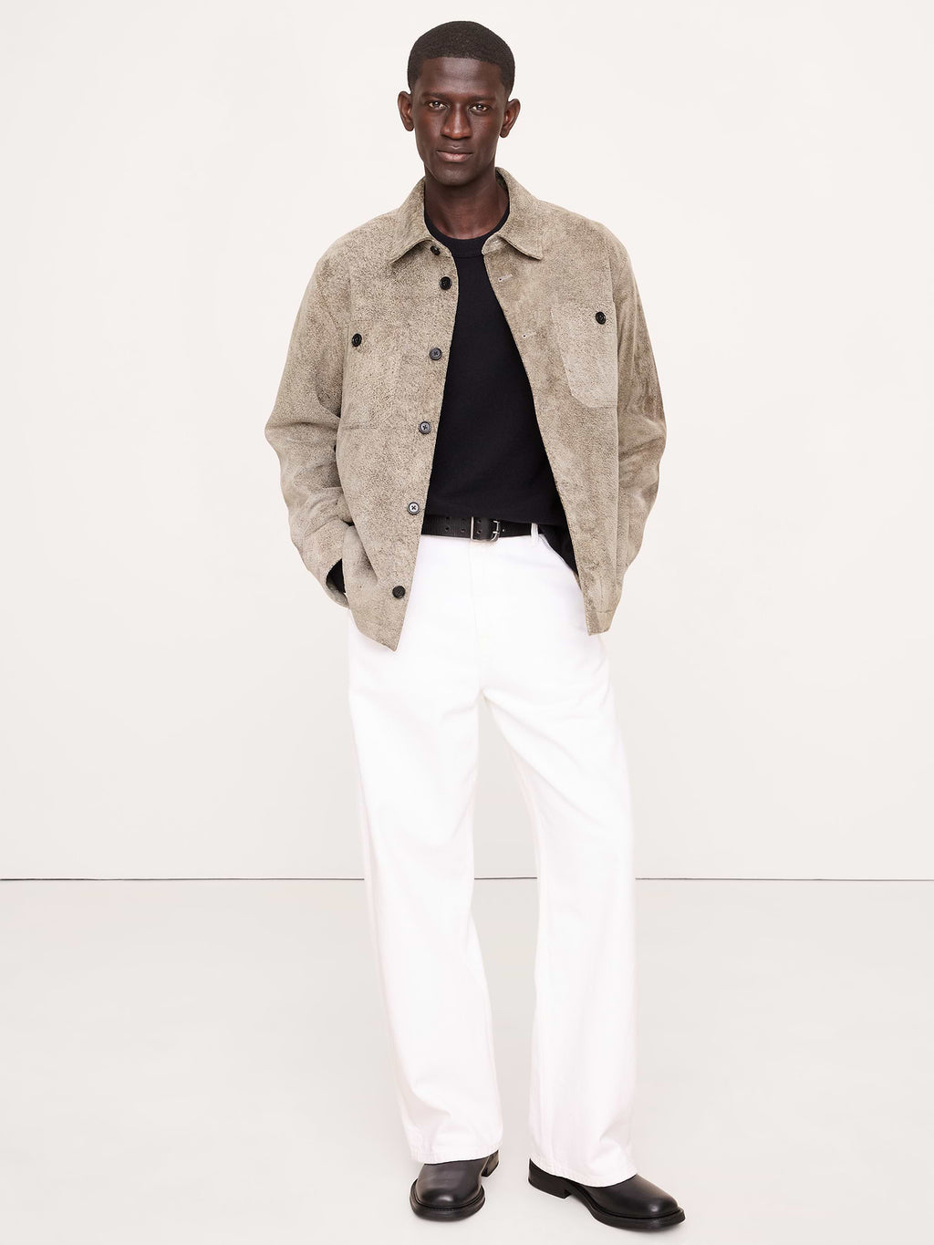 Relaxed Textured Suede Shirt Jacket - Multi Taupe