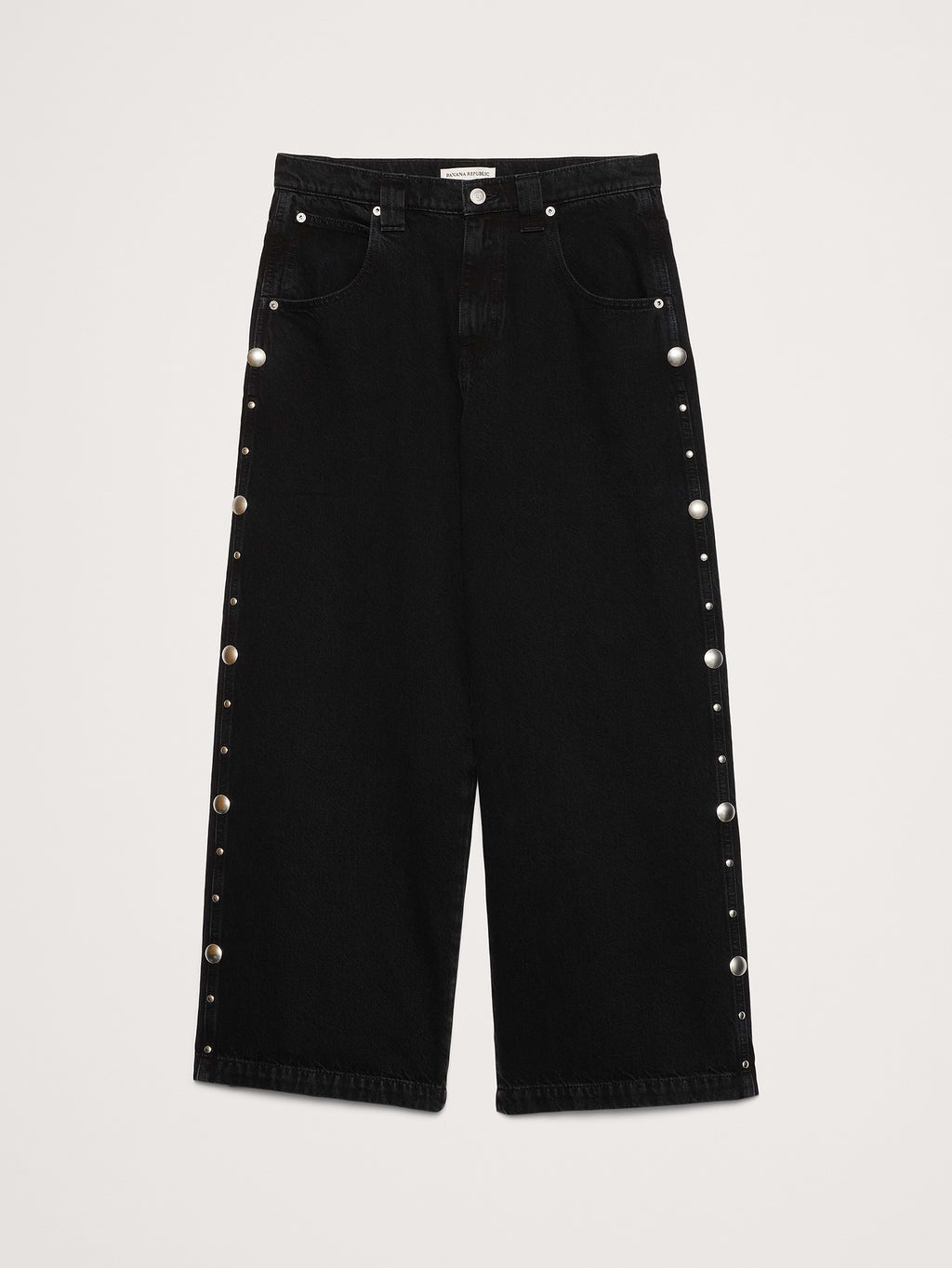 Low-Rise Loose Studded Cropped Jean - Black Rinse Wash