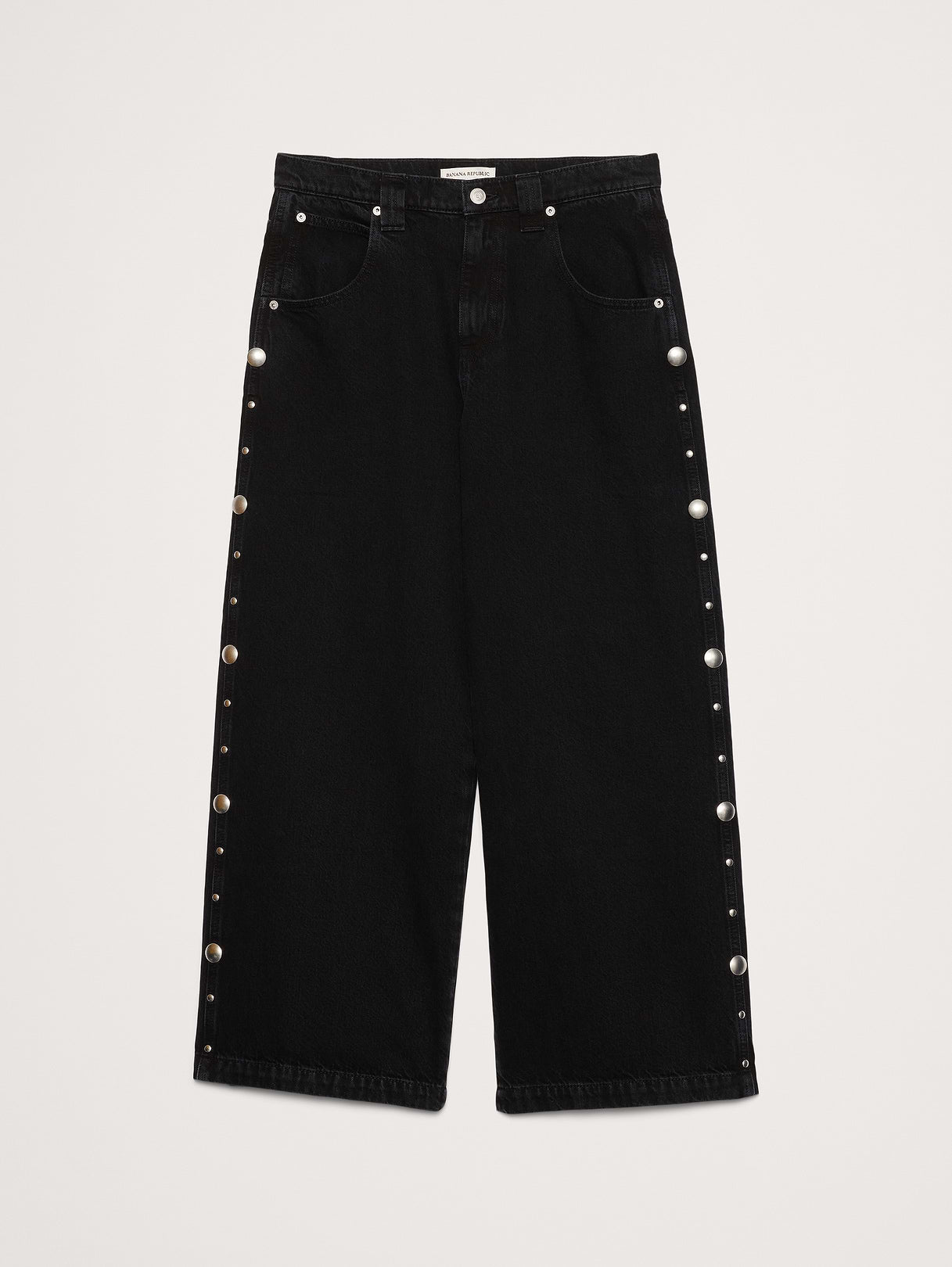 Low-Rise Loose Studded Cropped Jean - Black Rinse Wash