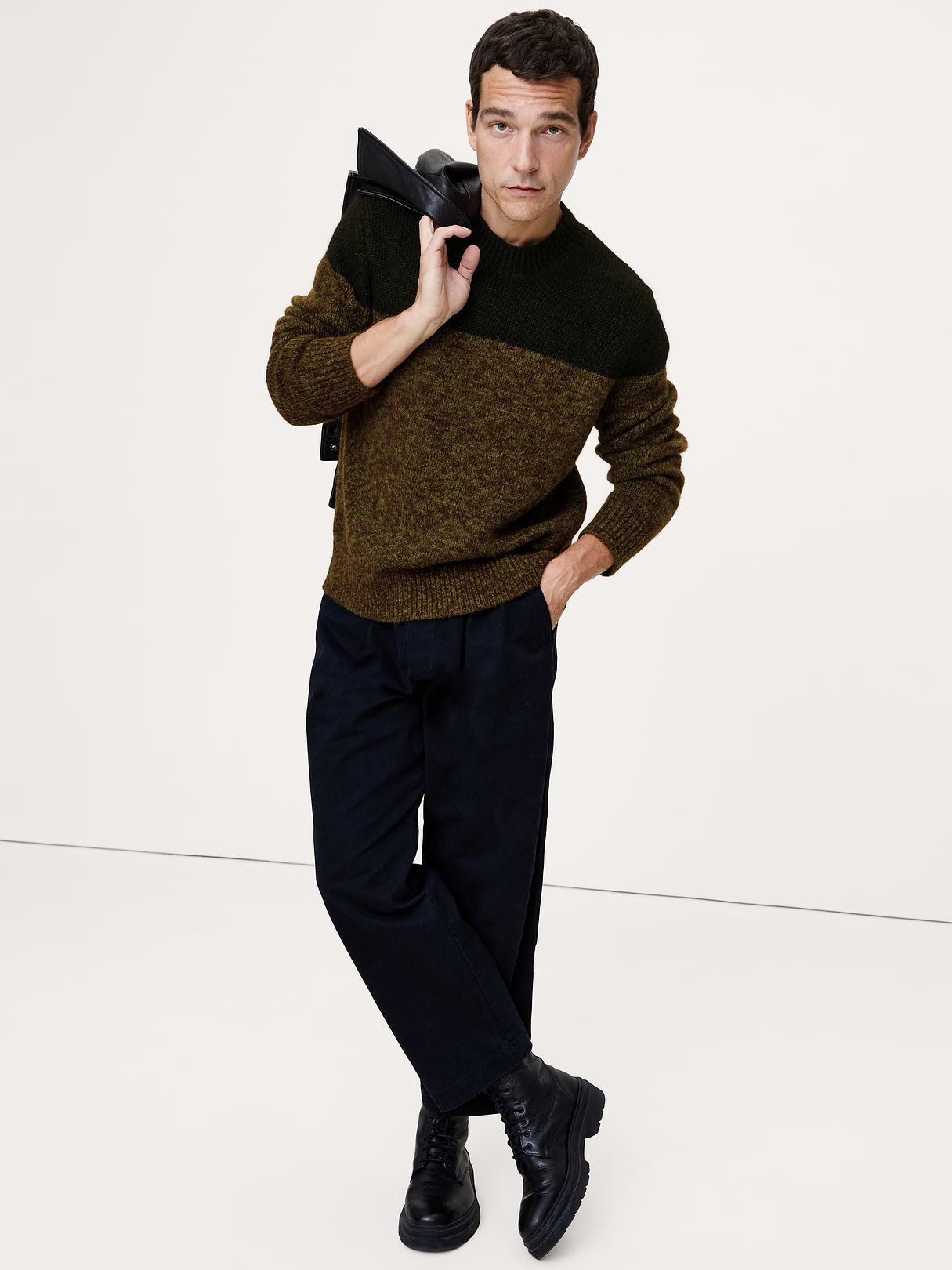 Alpaca-Wool Blend Color-Blocked Sweater - Mangrove Tree