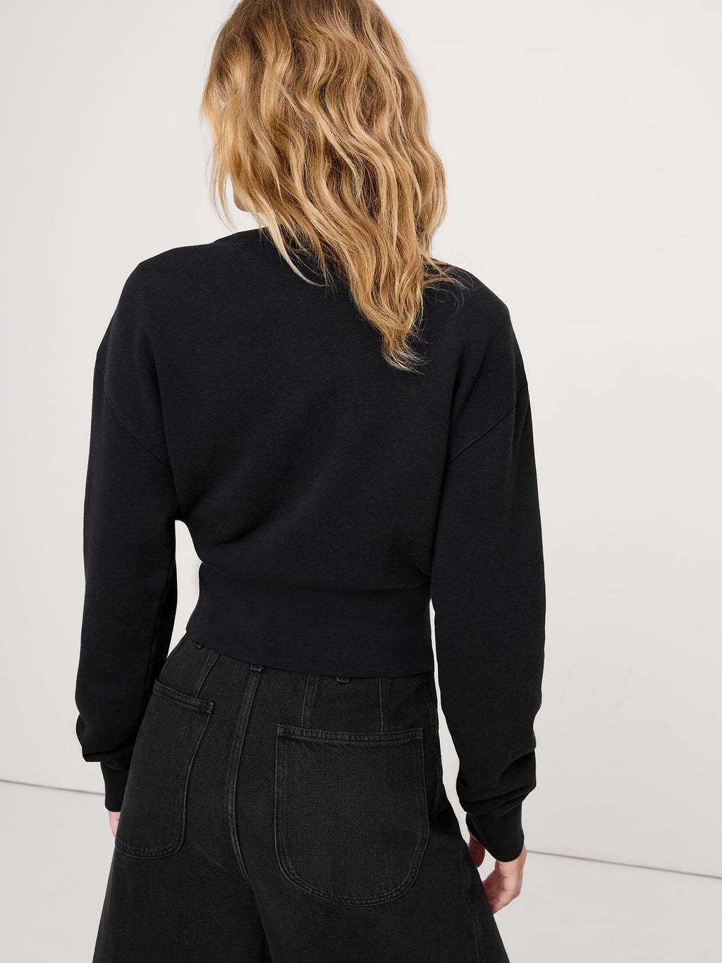 French Terry Henley Sweatshirt - Black