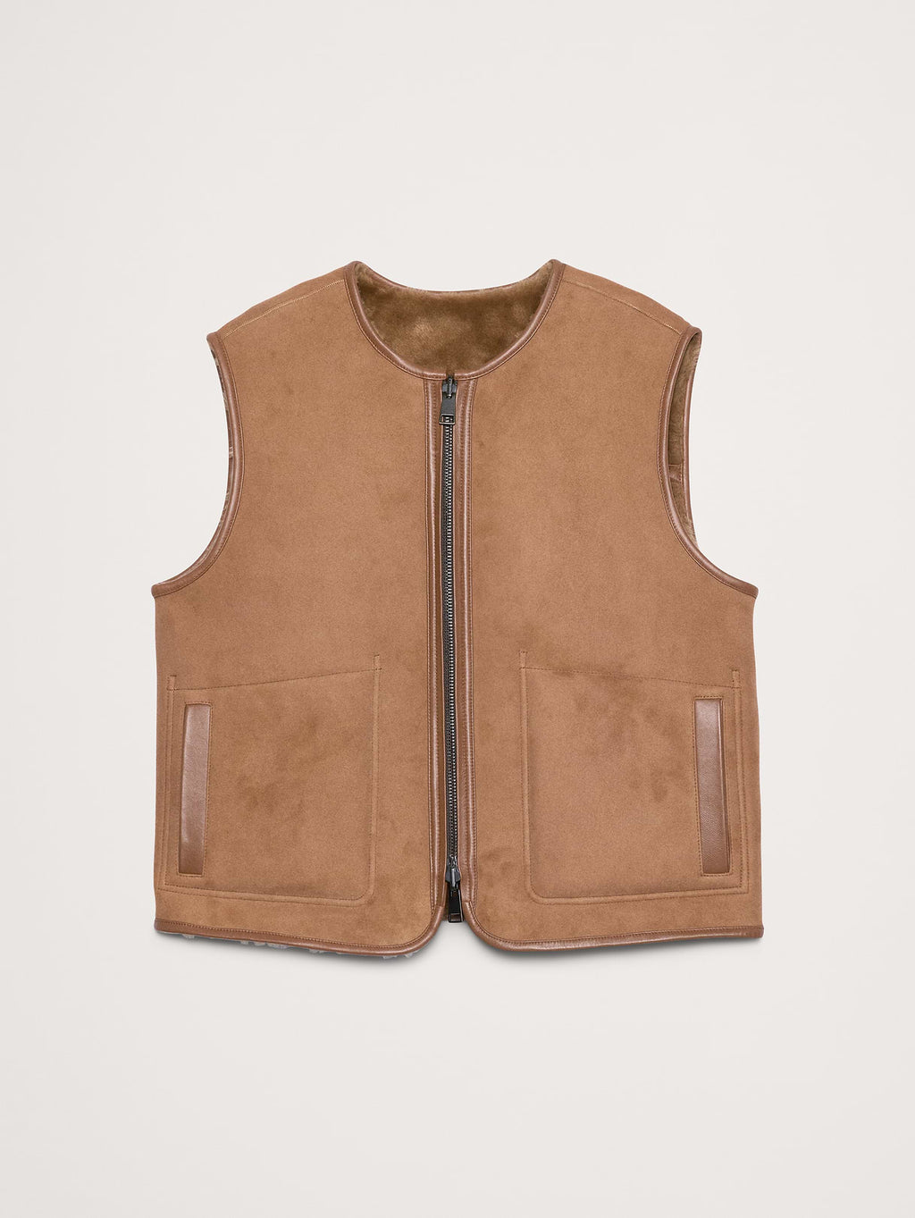 Reversible Shearling Vest - Deep Taupe