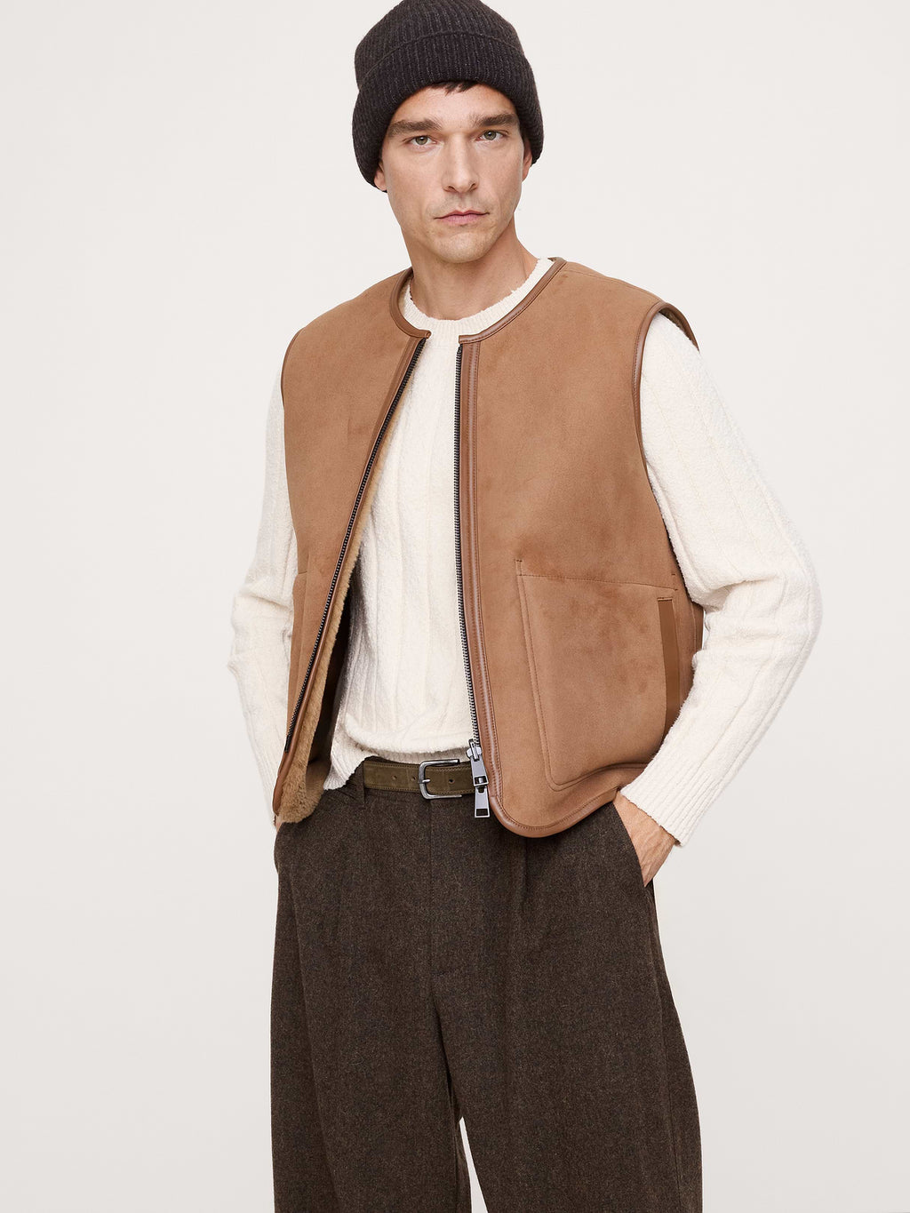 Reversible Shearling Vest - Deep Taupe