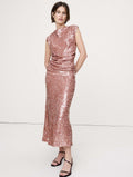 Bias-Cut Draped Sequin Top - Frosted Rose Pink