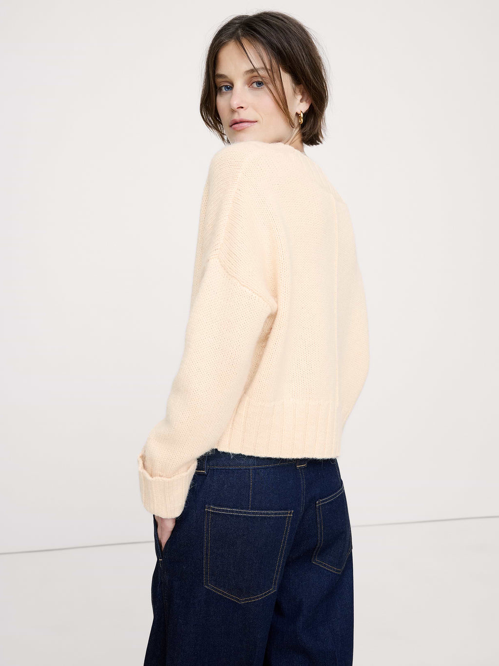 Wool-Alpaca Blend V-Neck Sweater - Cream