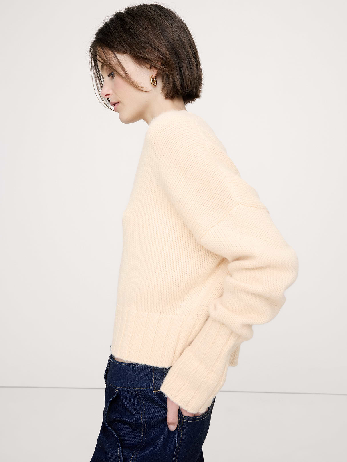 Wool-Alpaca Blend V-Neck Sweater - Cream