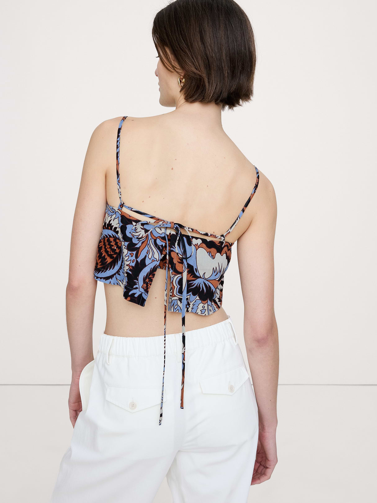 Linen Cropped Cami - Blue Floral