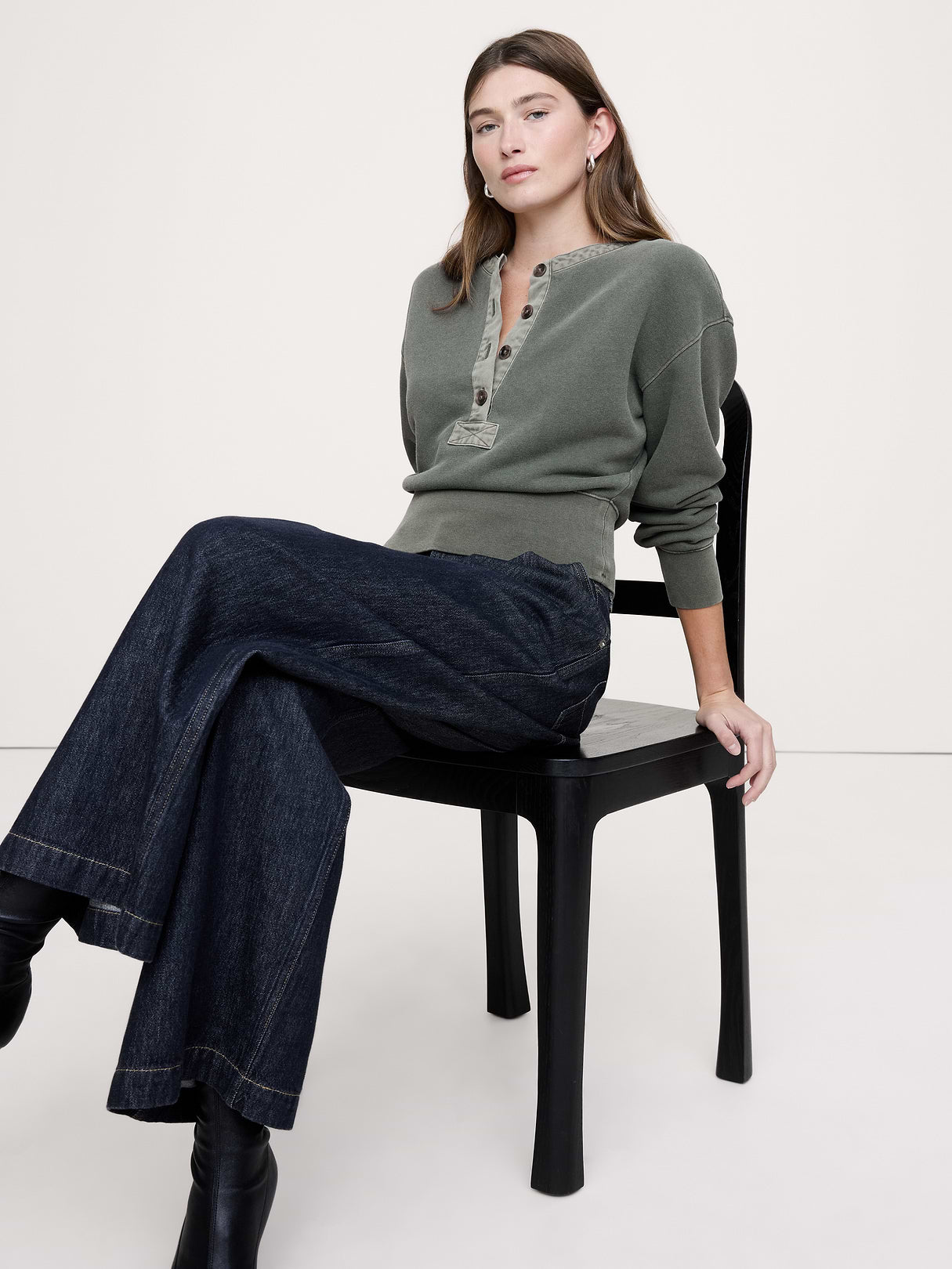 French Terry Henley Sweatshirt - Yosemite Green