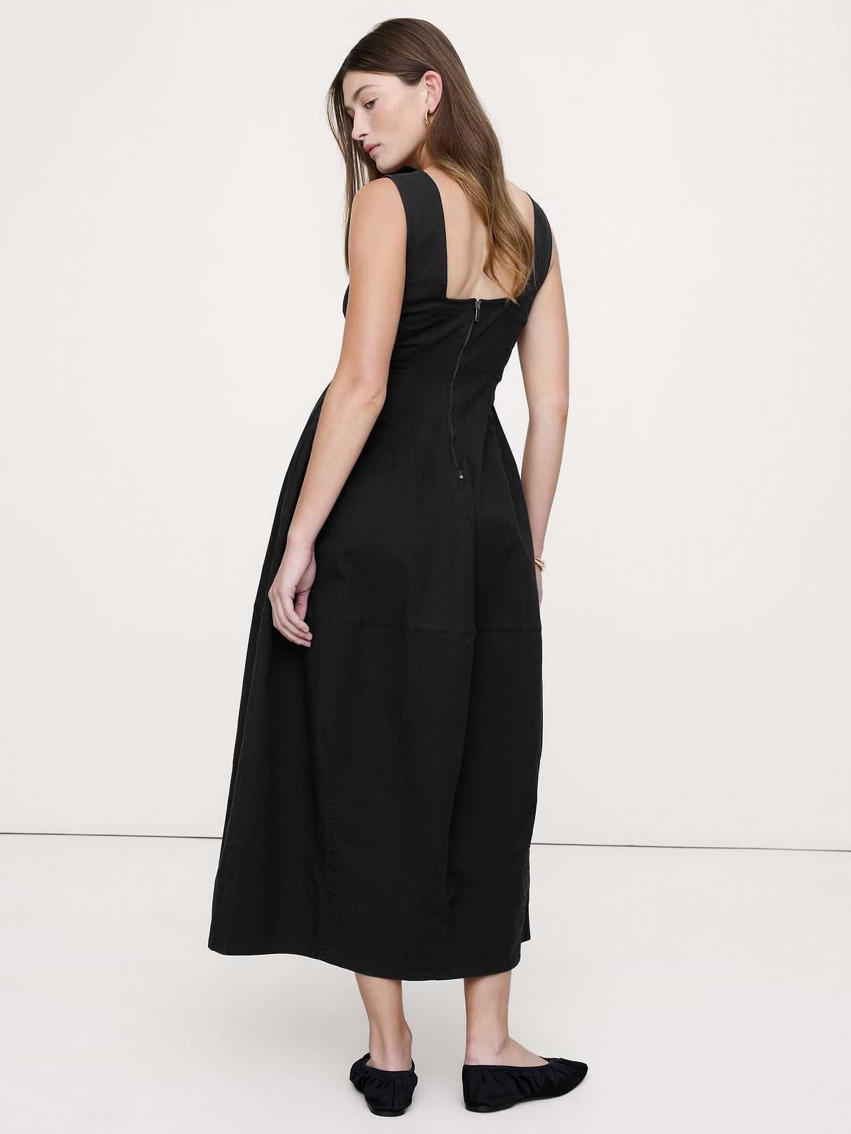 Stretch-Cotton Barrel Midi Dress - Washed Black