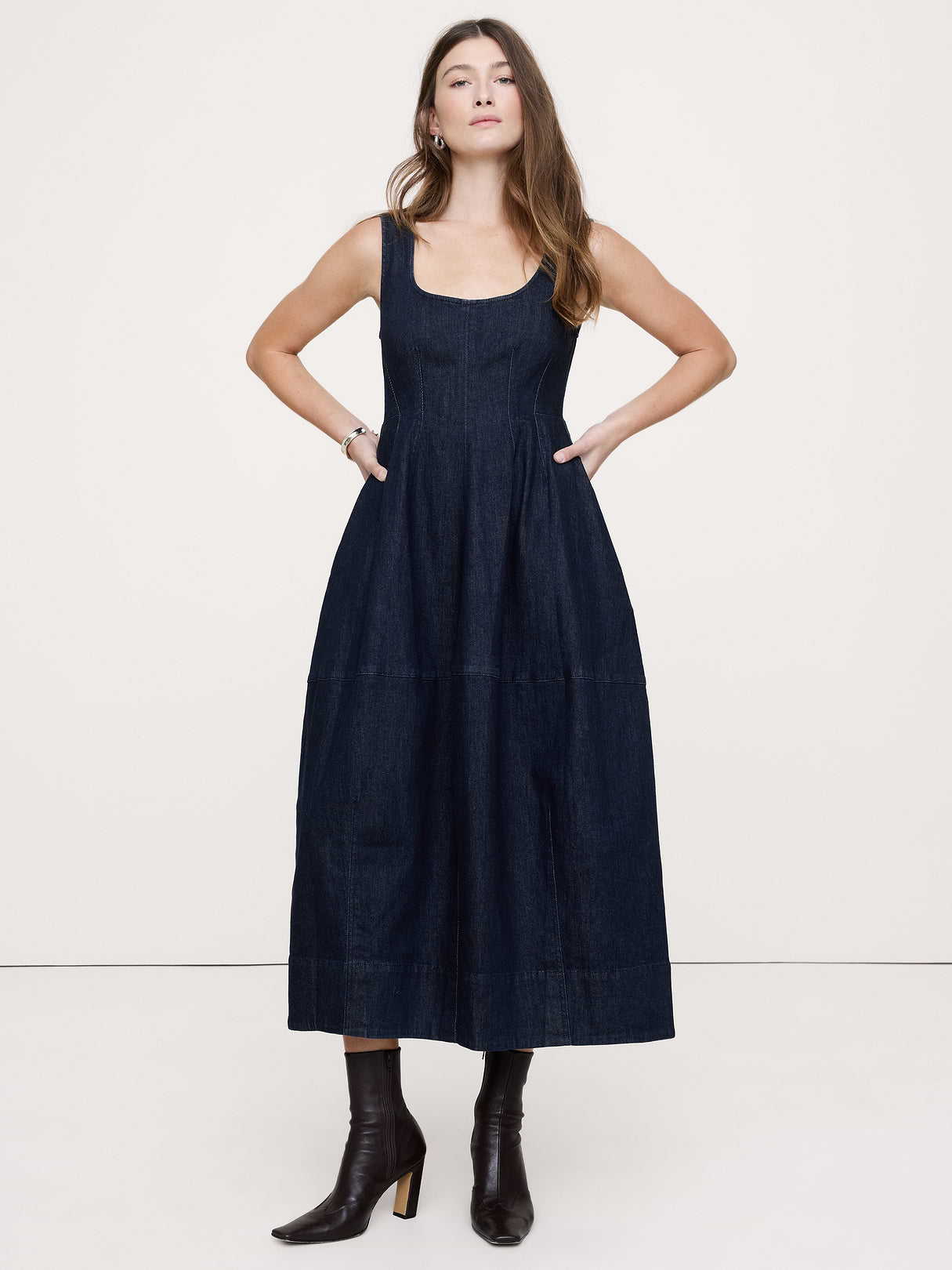 Denim Barrel Midi Dress - Indigo Blue