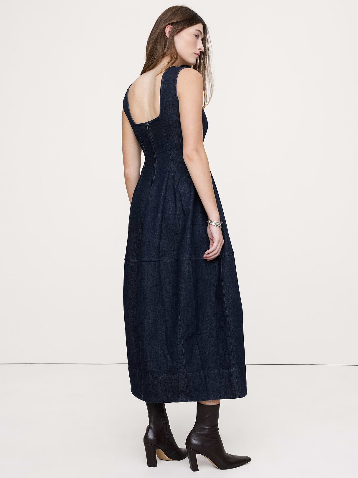 Denim Barrel Midi Dress - Indigo Blue