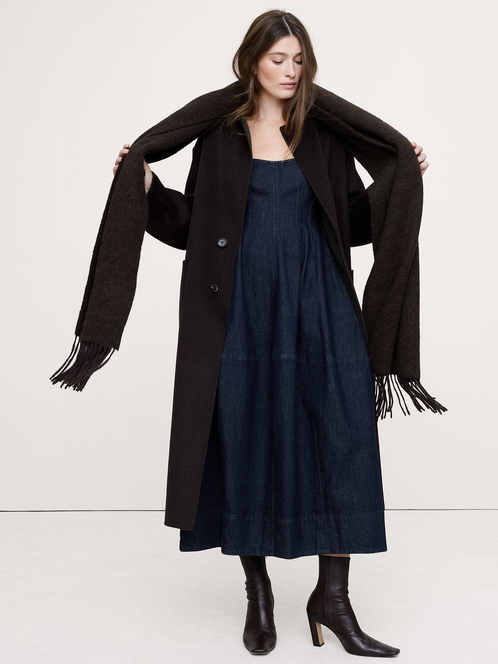 Denim Barrel Midi Dress - Indigo Blue