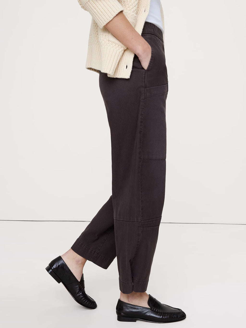 Wide-Leg Textured Twill Pull-On Pant - Molasses Brown