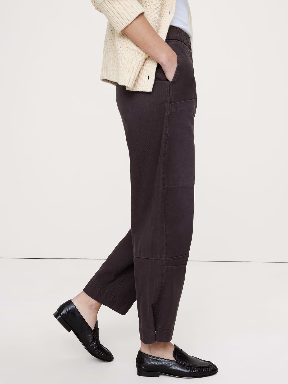 Wide-Leg Textured Twill Pull-On Pant - Molasses Brown