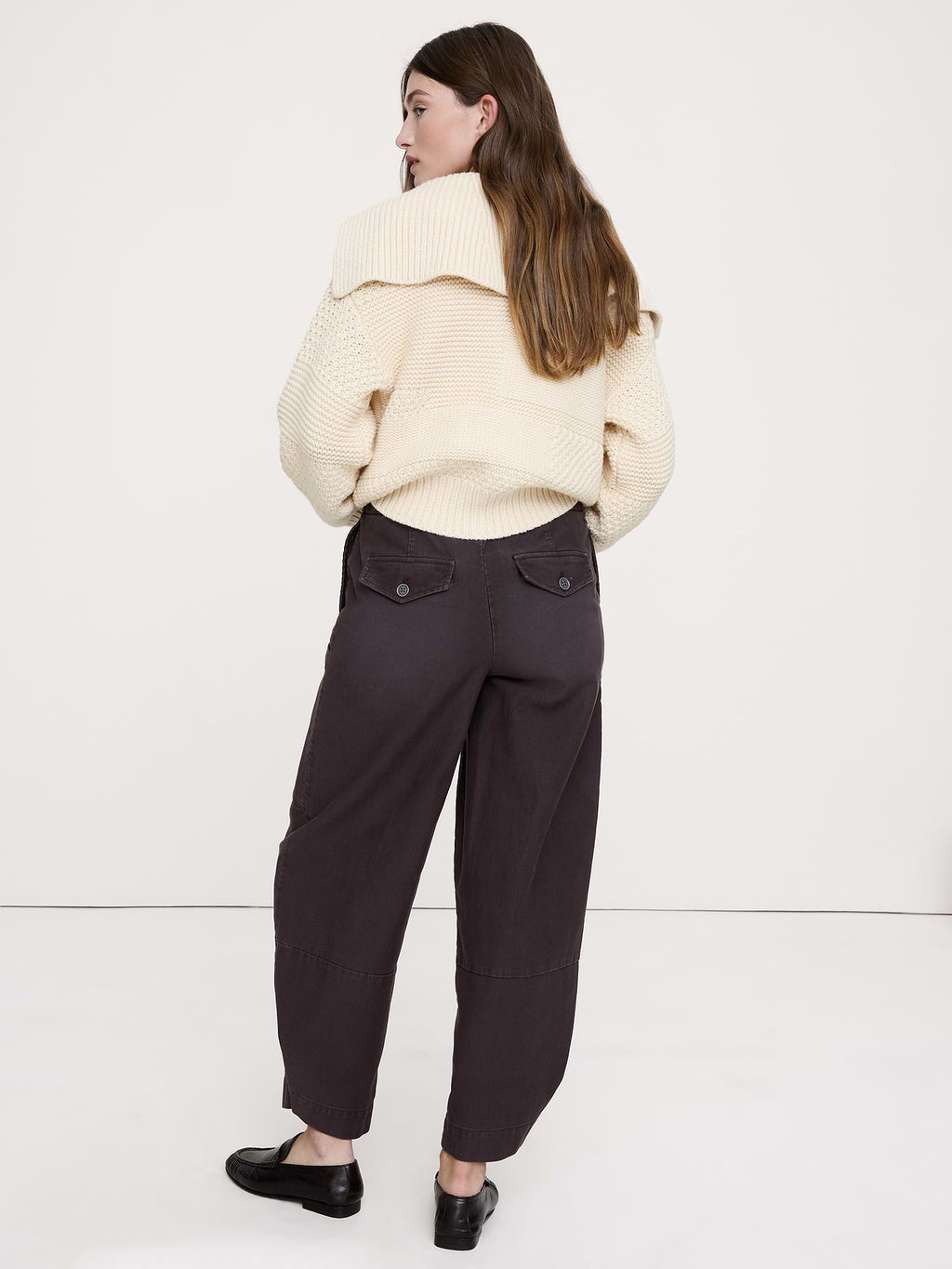 Wide-Leg Textured Twill Pull-On Pant - Molasses Brown