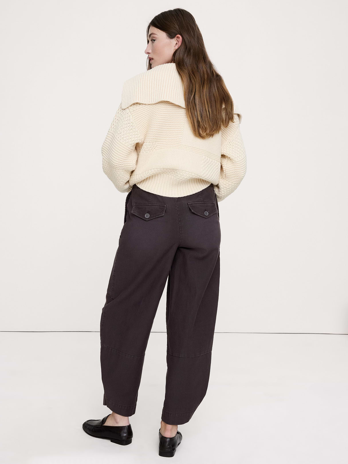 Wide-Leg Textured Twill Pull-On Pant - Molasses Brown