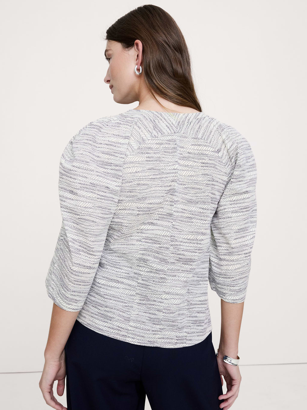 Stretch-Cotton Volume-Sleeve Top - Mini Ivory Rope Print