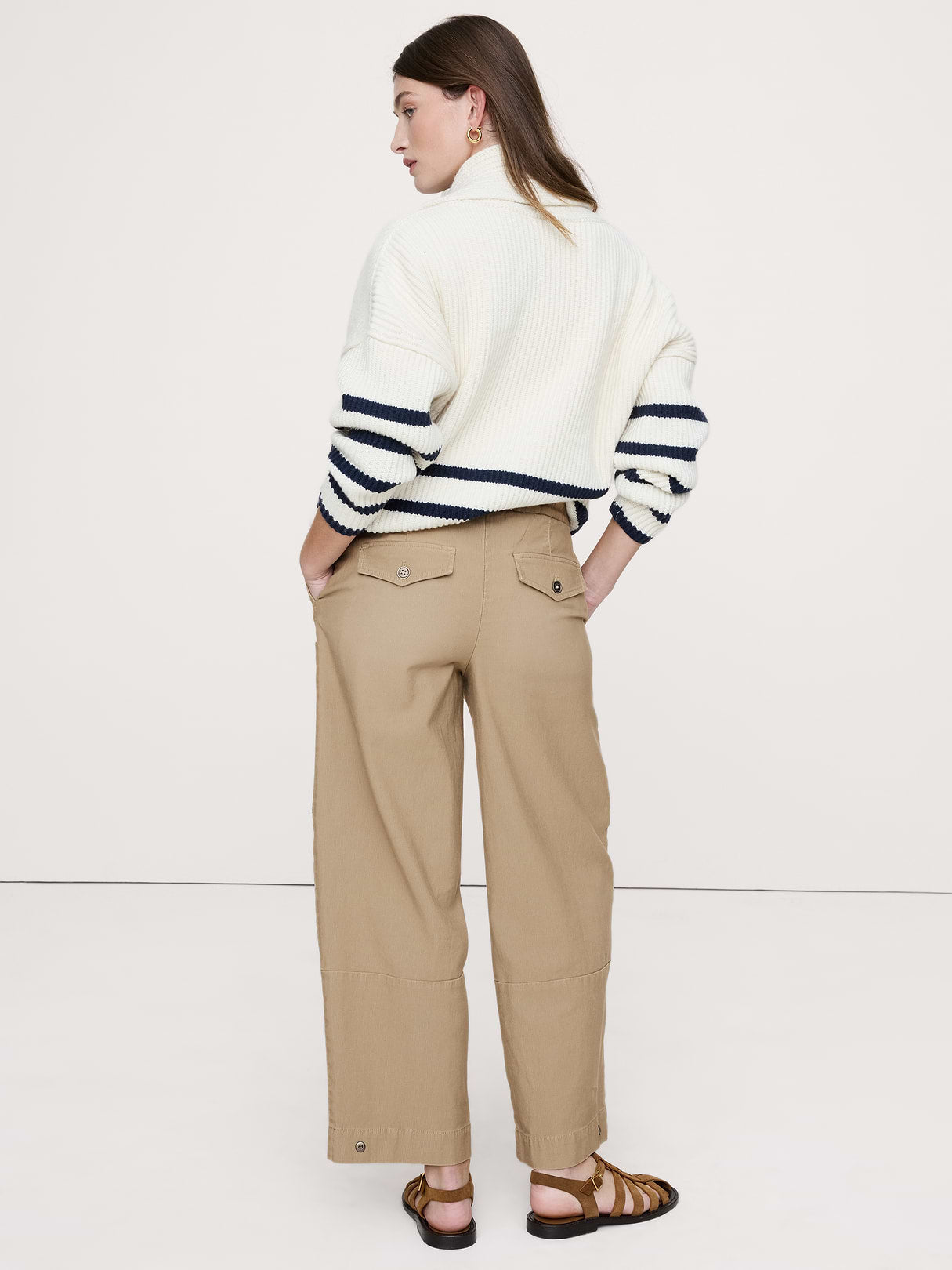 Wide-Leg Textured Twill Pull-On Pant - Sand Beige